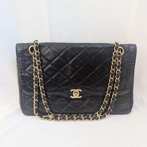 Chanel Vintage Paris Limited Edition Black Lambskin Double Flap Bag
